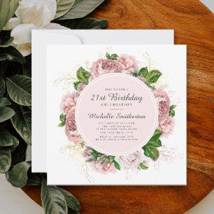 Invitation Elégant Vintage Rose Pâle Floral 21e Anniversaire