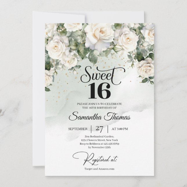 Invitation Elégant Vintage Roses Blanches Jardin Floral Uniqu (Devant)