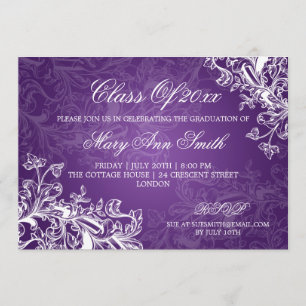Invitation Élégant Vintage Swirls Graduation Party Purple