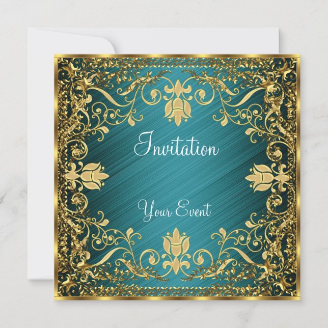 Invitation Elégant vintage Turquoise couleur antique Invitati (Devant)