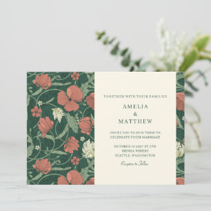 Invitation Élégant Vintage vert Fleurs Botaniques Mariage