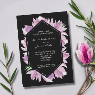 Invitation Élégant violet Aquarelle Magnolias Mariage