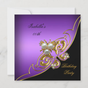 Invitation Elégant violet blanc Black Gold Pearl Anniversaire