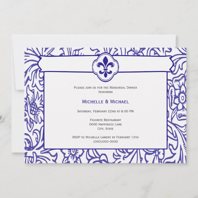 Invitation Élégant violet blanc Fleur de Lis Événement (Devant)