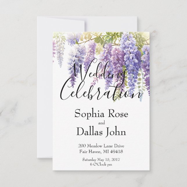 Invitation Elégant violet de l'aquarelle glyteria lilas maria (Devant)
