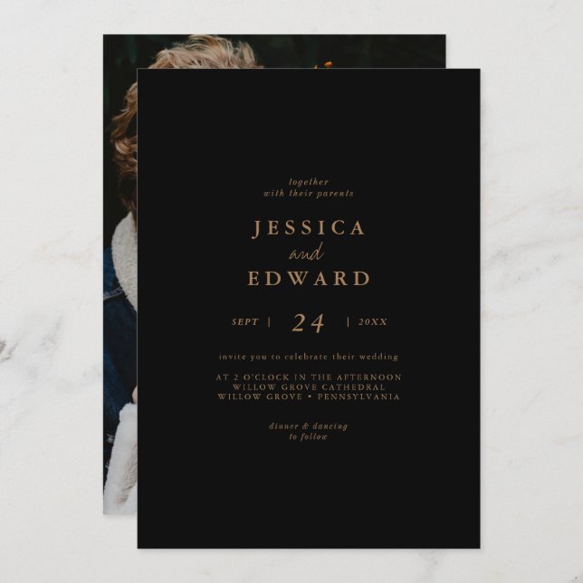 Invitation Élégant violet Décontracté calligraphie Mariage ph (Devant / Derrière)