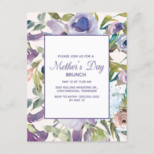 Invitation Elégant violet Dusty bleu Floral Fête des Mères