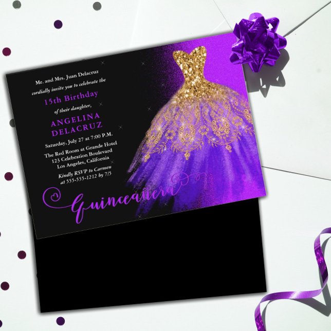 Invitation Elégant violet espagnol Gown Quinceañera (Créateur téléchargé)