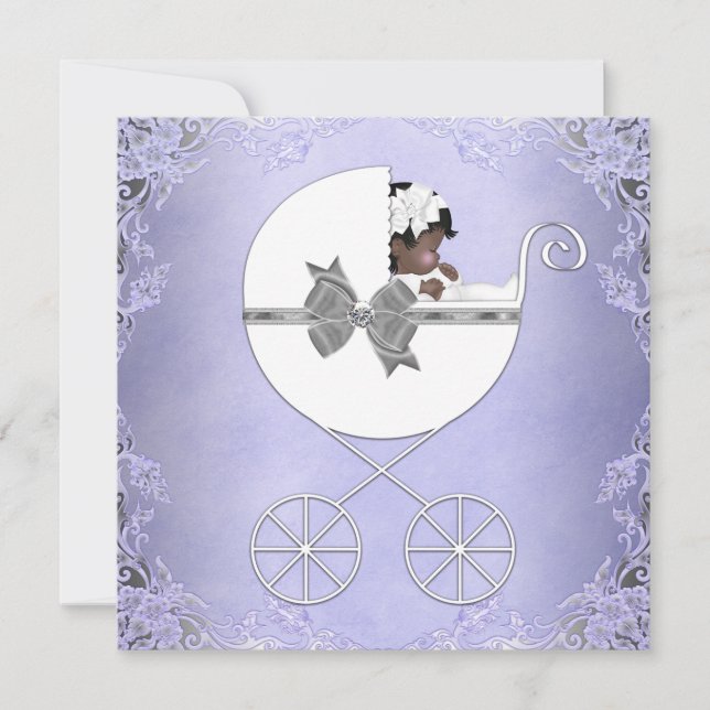 Invitation Élégant violet et gris ethnique bébé fille douche (Devant)