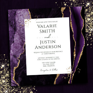 Invitation Élégant violet et or Agate Mariage en pierre