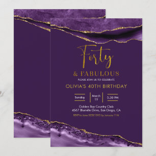 Invitation Elégant violet et or quarante et fabuleux