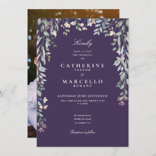 Invitation Élégant violet Fleur sauvage Floral Photo Mariage