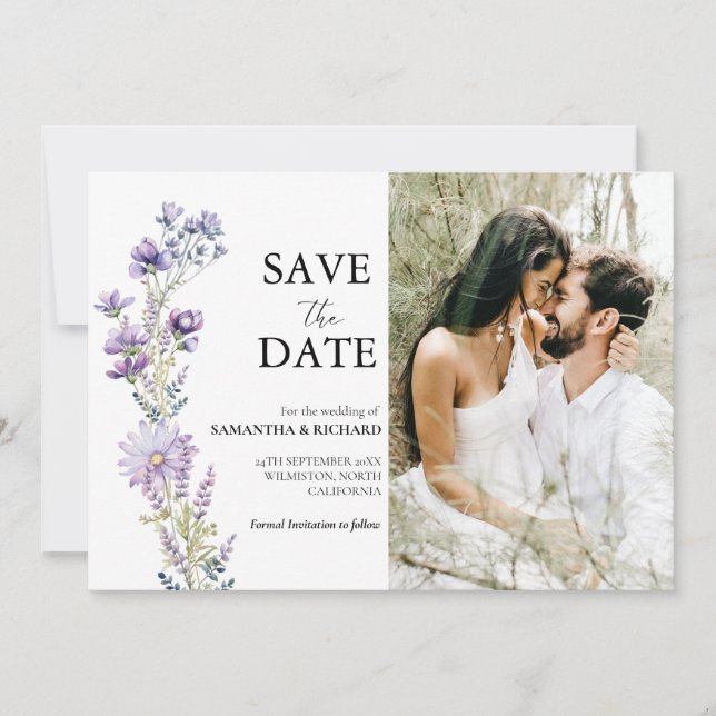 Invitation Elégant Violet Fleur sauvage Mariage Enregistrer L (Devant)