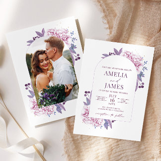Invitation Elégant violet Lilac Aquarelle Photo Arch