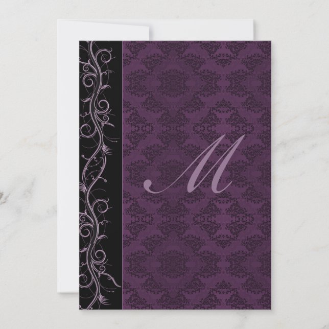 Invitation Élégant violet Mariage damassé (Devant)