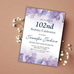 Invitation Elégant violet moderne et or floral 102e anniversa