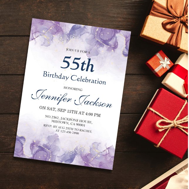 Invitation Elégant violet moderne et or floral 55e anniversai (Créateur téléchargé)