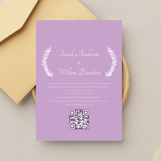 Invitation Élégant violet monogramme QR Code Mariage (Créateur téléchargé)