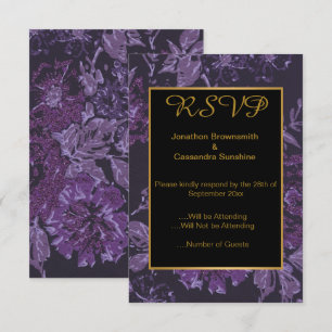INVITATION ÉLÉGANT VIOLET NOIR OR VINTAGE FLORAL RSVP