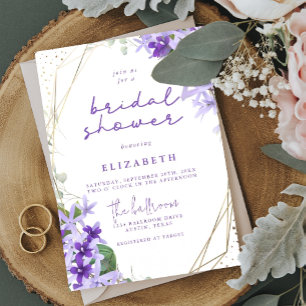 Invitation Élégant violet or Fête des mariées florale géométr