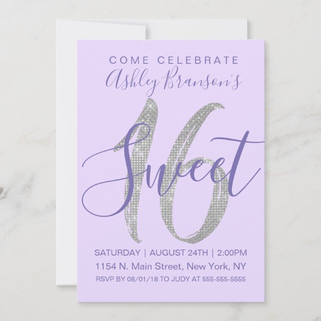Invitation Élégant violet Parties scintillant de séchage arge (Devant)