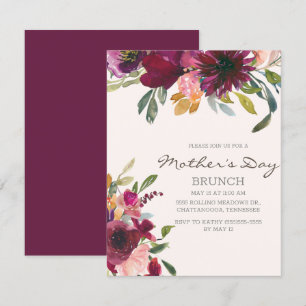 Invitation Élégant violet rose floral Script fête des mères