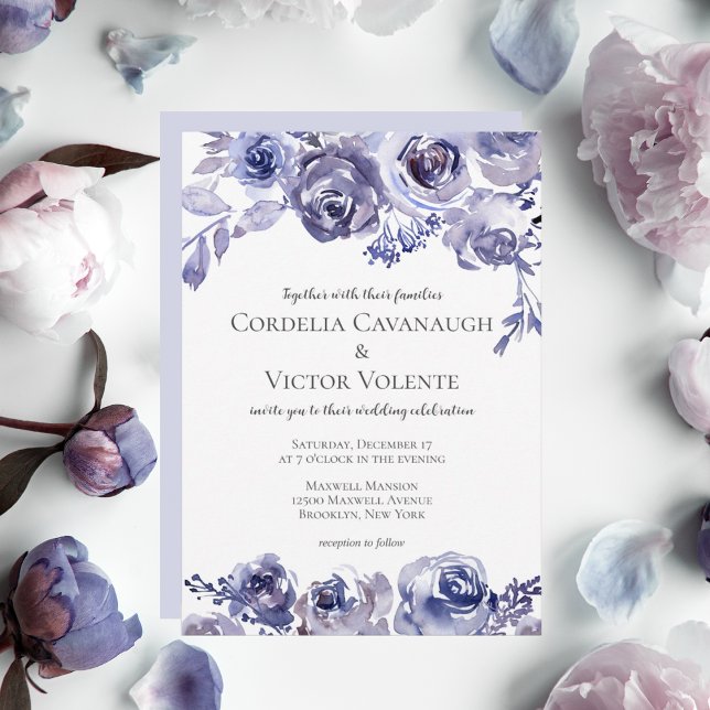 Invitation Elégant violet Rose Floral Soirée d'hiver Mariage  (Créateur téléchargé)