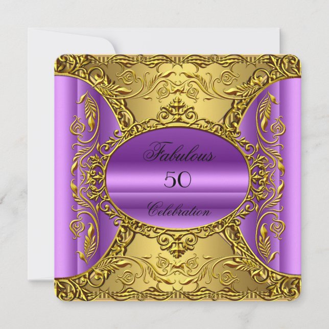 Invitation Élégant violet rose or Elite Fabuleux 50e (Devant)
