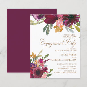 Invitation Élégant violet rose or Fiançailles de script Flora