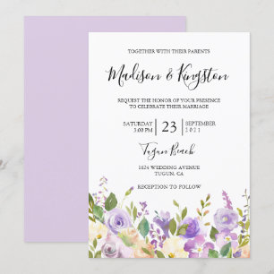 Invitation Élégant Violet violet Champagne Fleurs Mariage