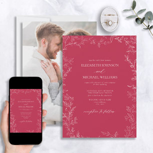 Invitation Élégant Vivid Magenta Minimal Mariage photo feuill