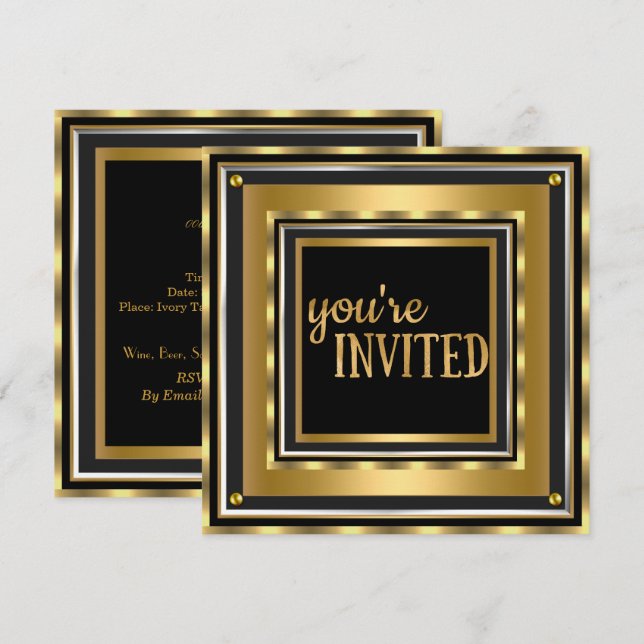 Invitation Elégant Vous êtes Invité Gold Faux foil Anniversai (Devant / Derrière)