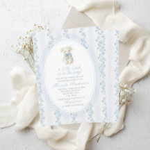 Elegant Watercolor a little lamb blue bow Baby Sho