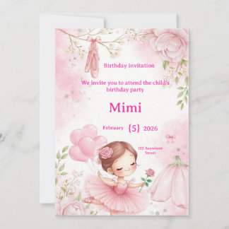 Invitation Elegant Watercolor Ballerina Birthday In