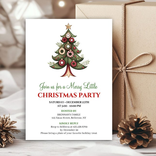 Invitation Elegant watercolor Christmas tree party invite (Elegant artistic Christmas tree holiday invitation)