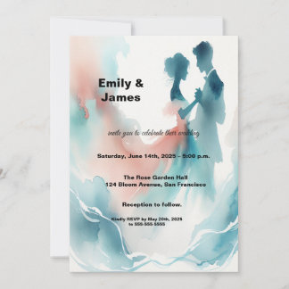 Invitation Elegant Watercolor Dancing Couple Wedding Invitati