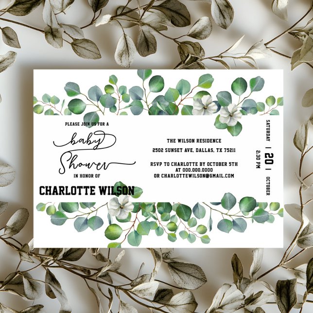 Invitation Elegant Watercolor Eucalyptus Baby Shower (Créateur téléchargé)