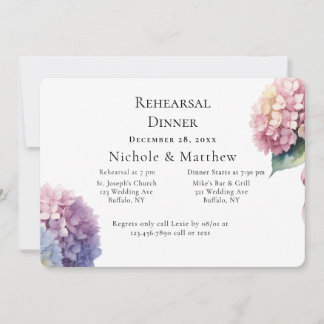 Invitation Elegant Watercolor Hydrangeas Rehearsal Dinner