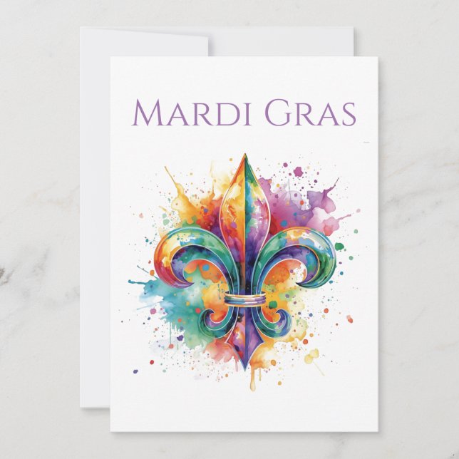 Invitation Elegant Watercolor Mardi Gras  (Devant)