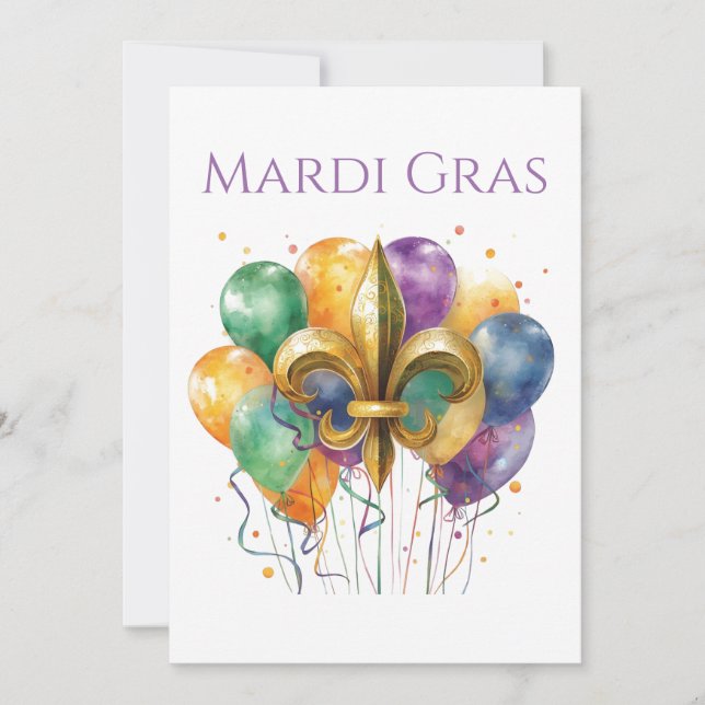 Invitation Elegant Watercolor Mardi Gras  (Devant)