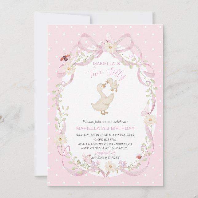 Invitation Elegant  Watercolor One 2nd Birthday silly goose B (Devant)