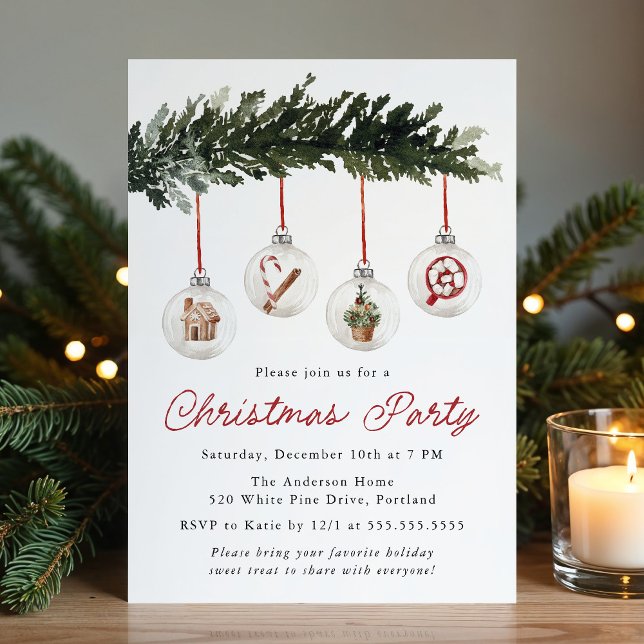 Invitation Elegant Watercolor Ornaments Christmas Party (Créateur téléchargé)