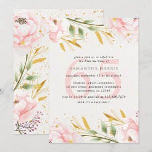 Invitation Elégant Watercolor Pink & Gold 65th Birthday Party
