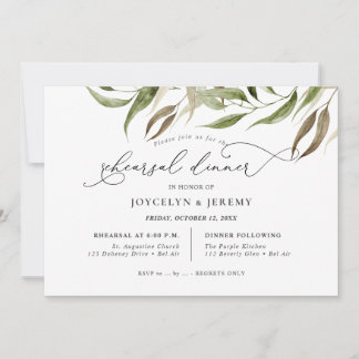 Invitation Elegant Watercolor Rustic Eucalyptus Rehearsal