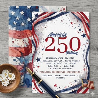 Invitation Elegant Watercolor US Flag America 250 Birthday 