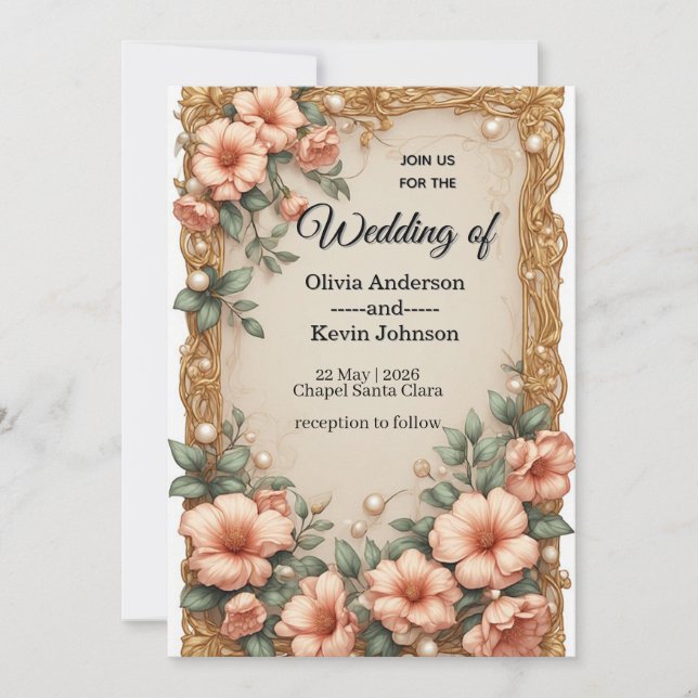 Invitation Elegant Wedding Flora Frame With Soft Pink Flowers (Devant)