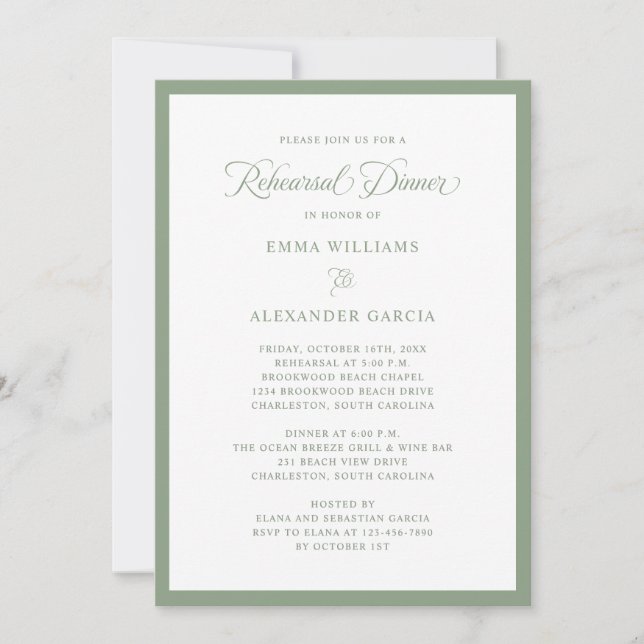 Invitation Elegant Wedding Rehearsal Dinner Sage Green (Devant)