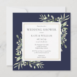 Invitation Elégant Wedding shower bleu marine