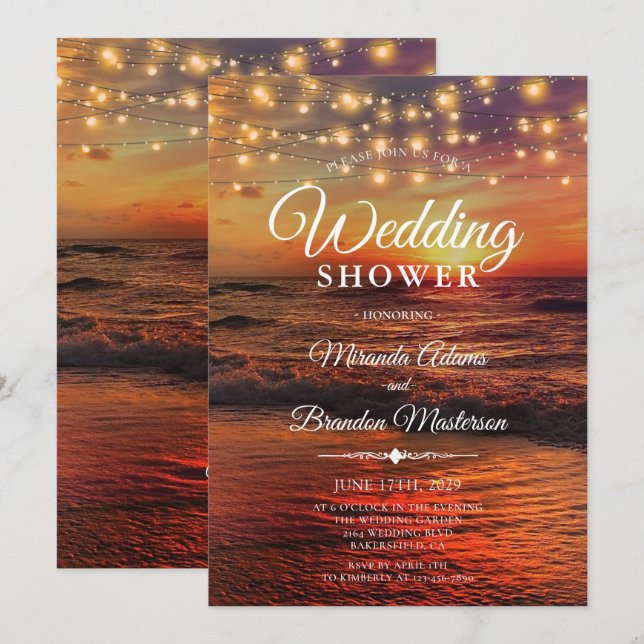 Invitation Élégant Wedding shower d'été de plage tropicale Oc (Devant / Derrière)