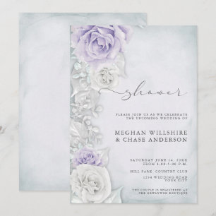 Invitation Élégant Wedding shower Lilac et Roses Blanches
